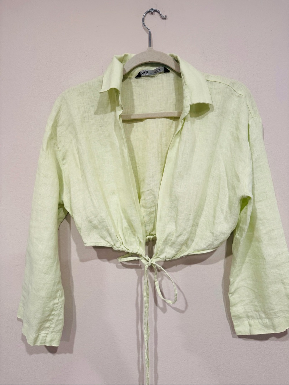 Zara Lime Green Linen Tie Front Cropped Shirt